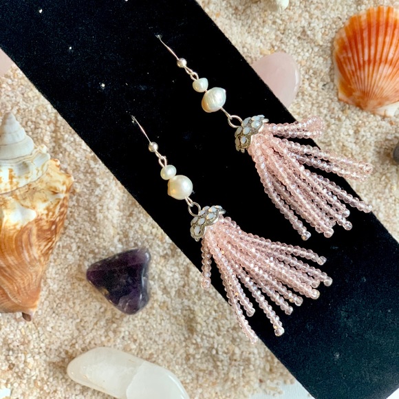 Genuine Pearl Jellyfish Tassel Earrings in Sterling Silver - Picture 3 of 4
